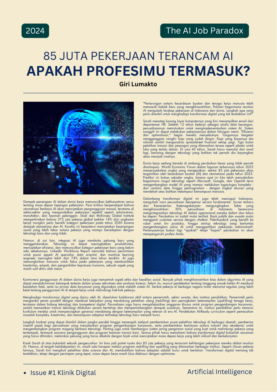 Blue Modern Artificial Intelligence Article Page Document